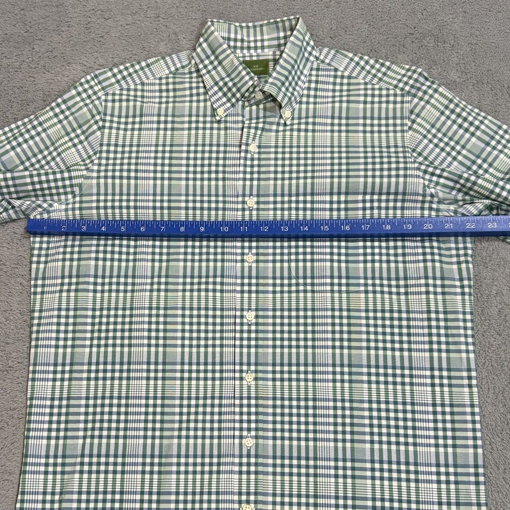 Sid Mashburn Men's M Madras Plaid Green/Blue/White Spread Collar Button Up Shirt - Picture 3 of 8